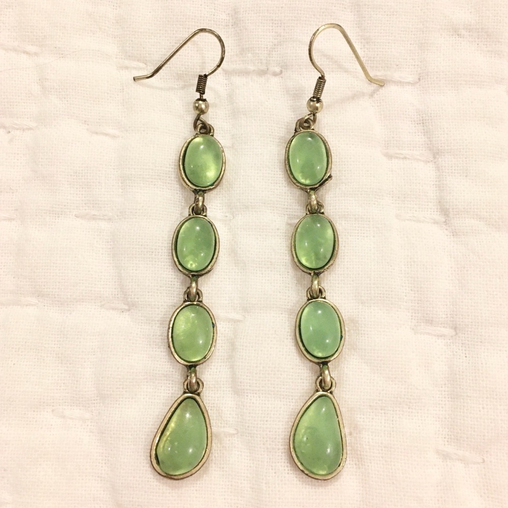 Dangle Earrings Pistachio Green Stones with Weathered Gold